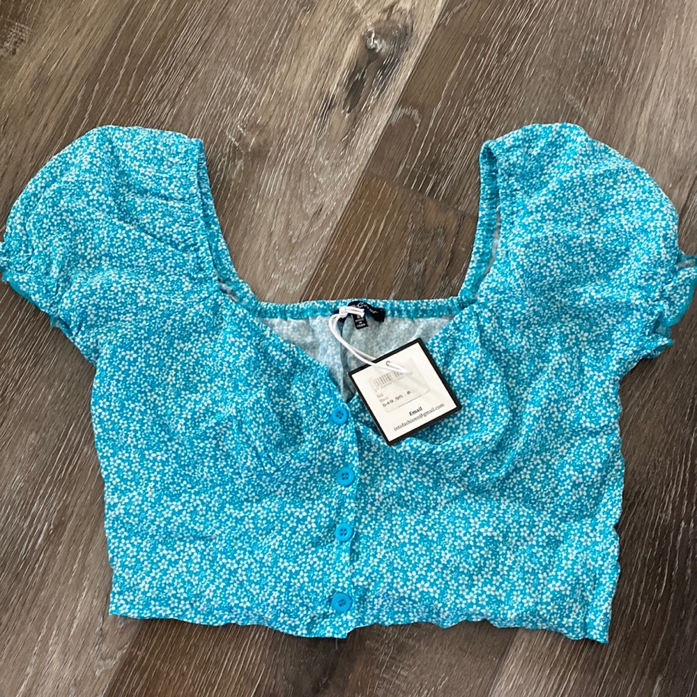 French style crop blue with flowers xs Australian size 8